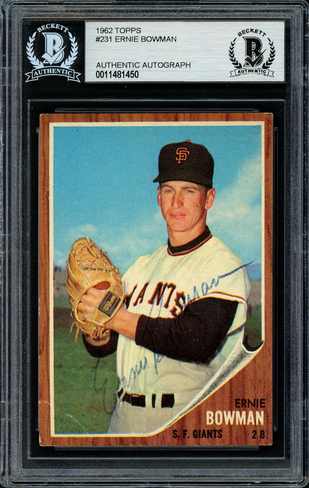 Ernie Bowman Autographed 1962 Topps Rookie Card #231 San Francisco Giants Beckett BAS #11481450