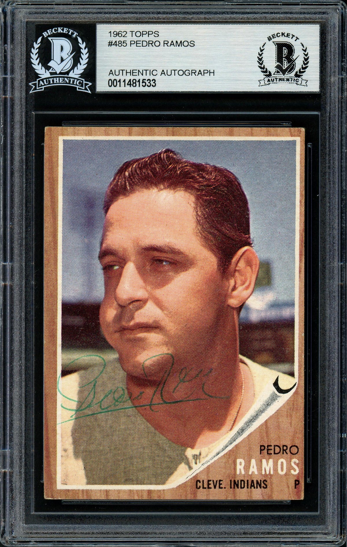 Pedro Ramos Autographed 1962 Topps Card #485 Cleveland Indians Beckett BAS #11481533