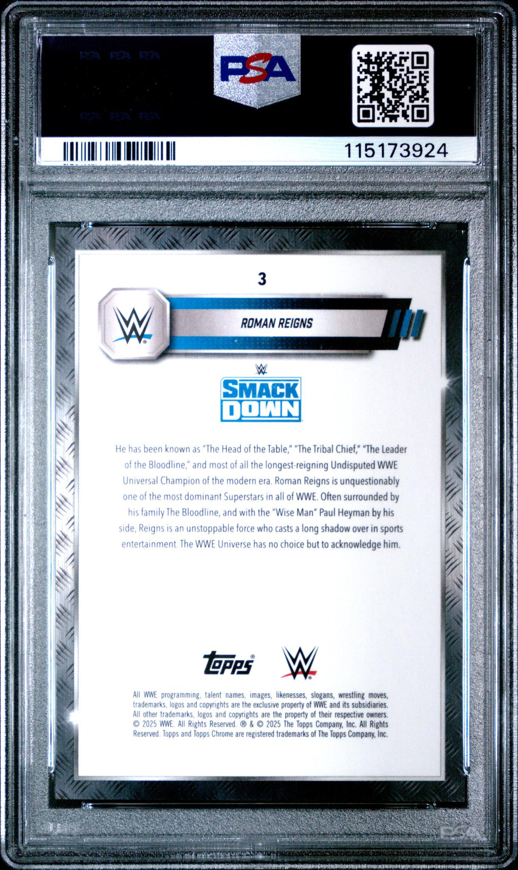 2025 Topps Chrome WWE Purple Geometric Roman Reigns #3 /10 PSA 10