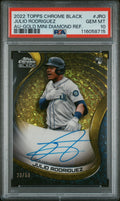 2022 Topps Chrome Black Autograph Gold Mini Diamond Refractor Julio Rodriguez #CBAJRO /50 PSA 10 – front