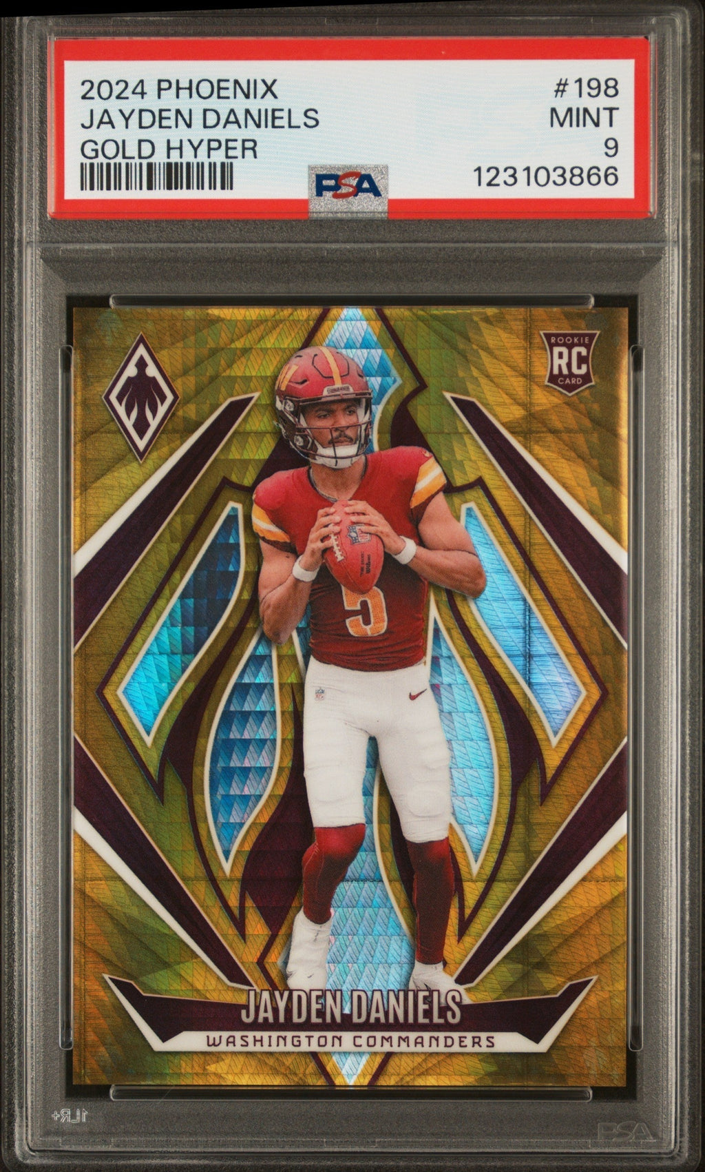 2024 Panini Phoenix Gold Hyper Jayden Daniels #198 /10 PSA 9 – front