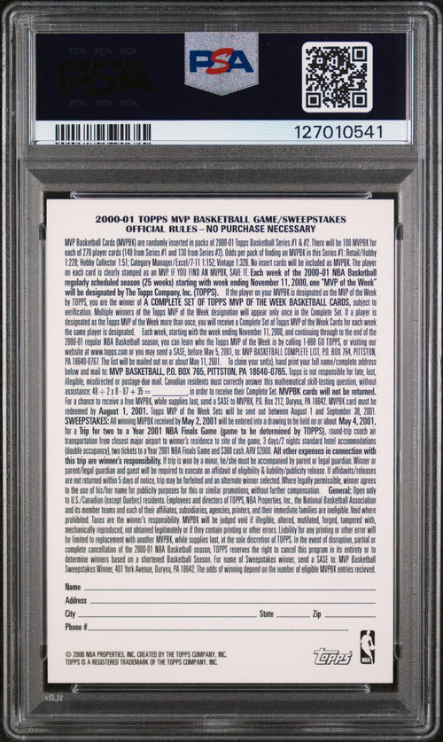 2000 Topps MVP Promotion-Unredeemed Kevin Garnett PSA 9