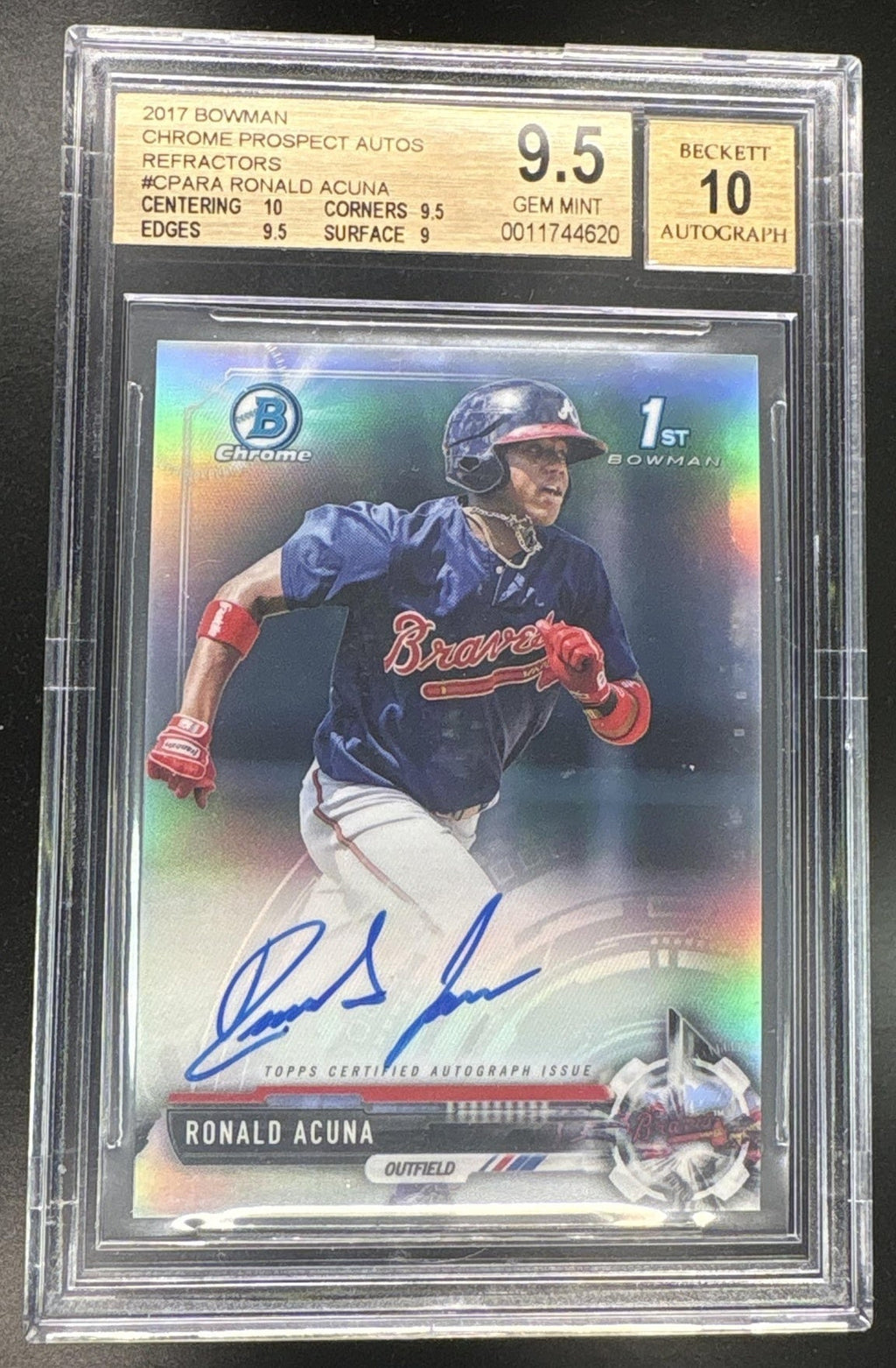 2017 Bowman Chrome Ronald Acuna 1st Refractor Auto /499 BGS 9.5 – front