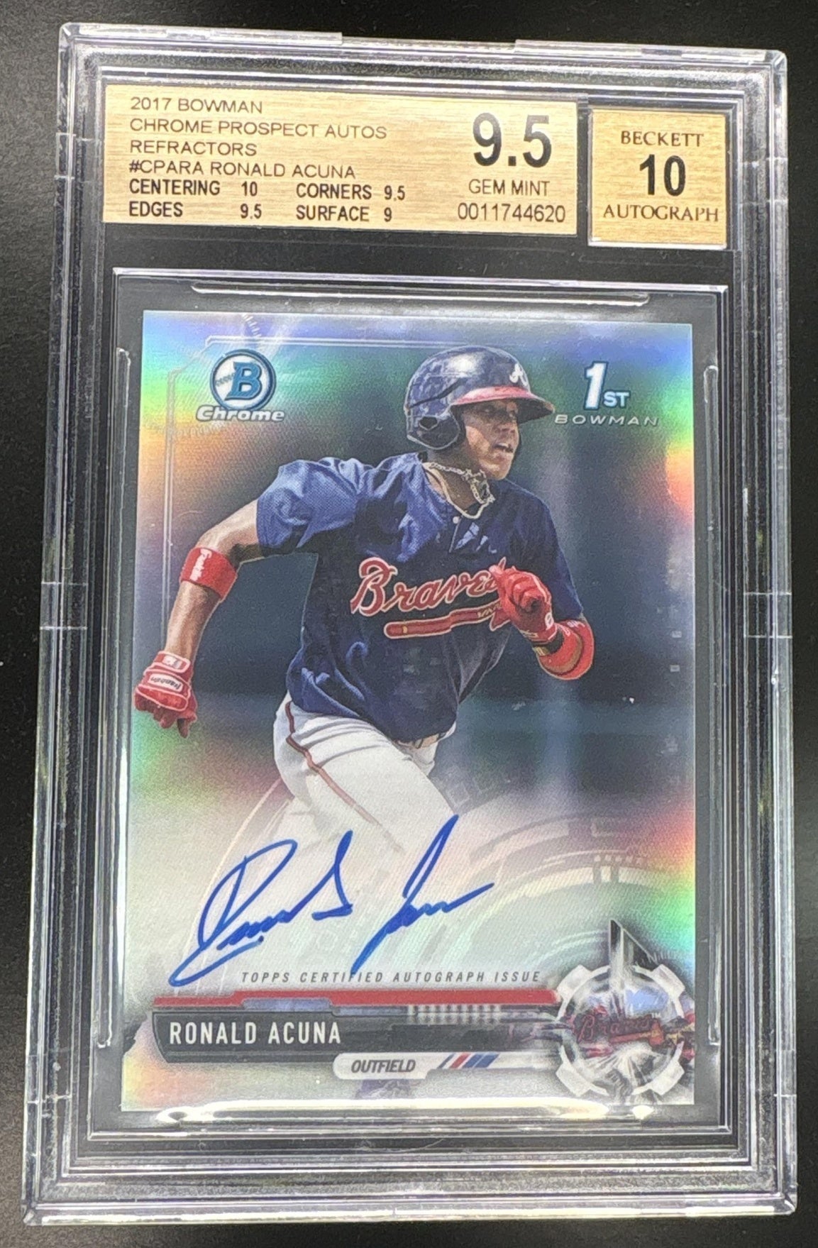 2017 Bowman Chrome Ronald Acuna 1st Refractor Auto /499 BGS 9.5 – front