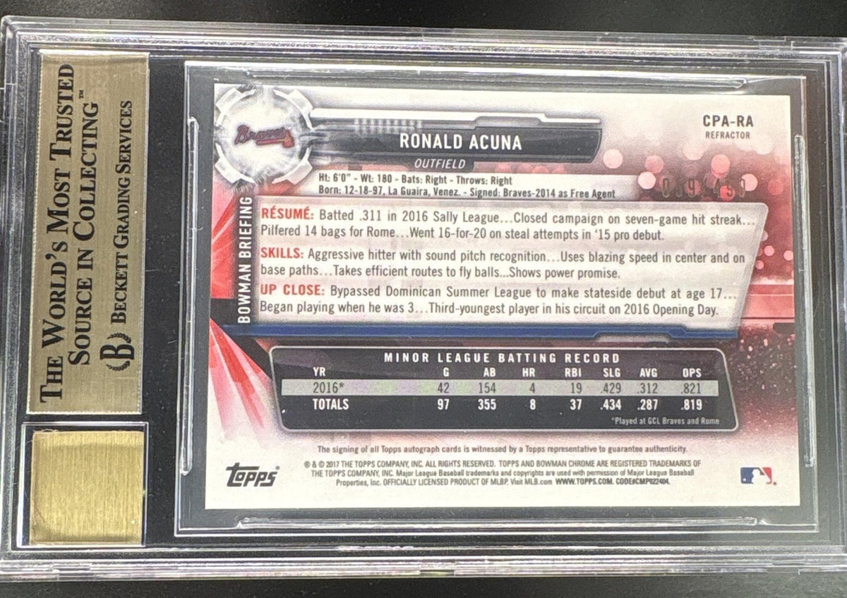2017 Bowman Chrome Ronald Acuna 1st Refractor Auto /499 BGS 9.5 – back