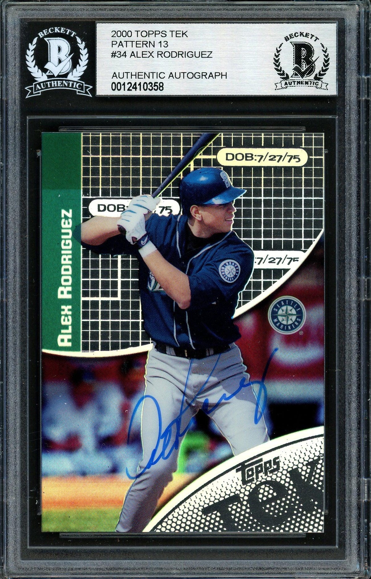Alex Rodriguez Autographed 2000 Topps Tek Card #34-13 Seattle Mariners Beckett BAS #12410358
