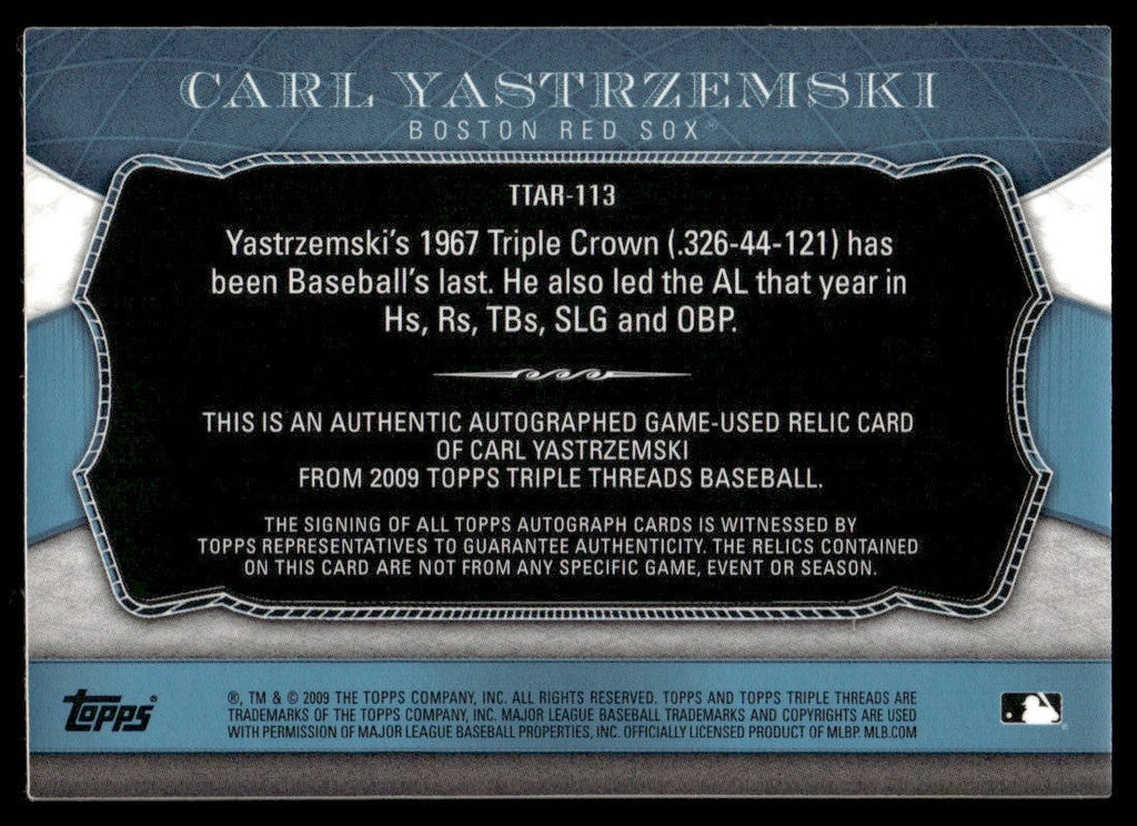 2009 Triple Threads Carl Yastrzemski Triple Patch Auto Game-Used /3
