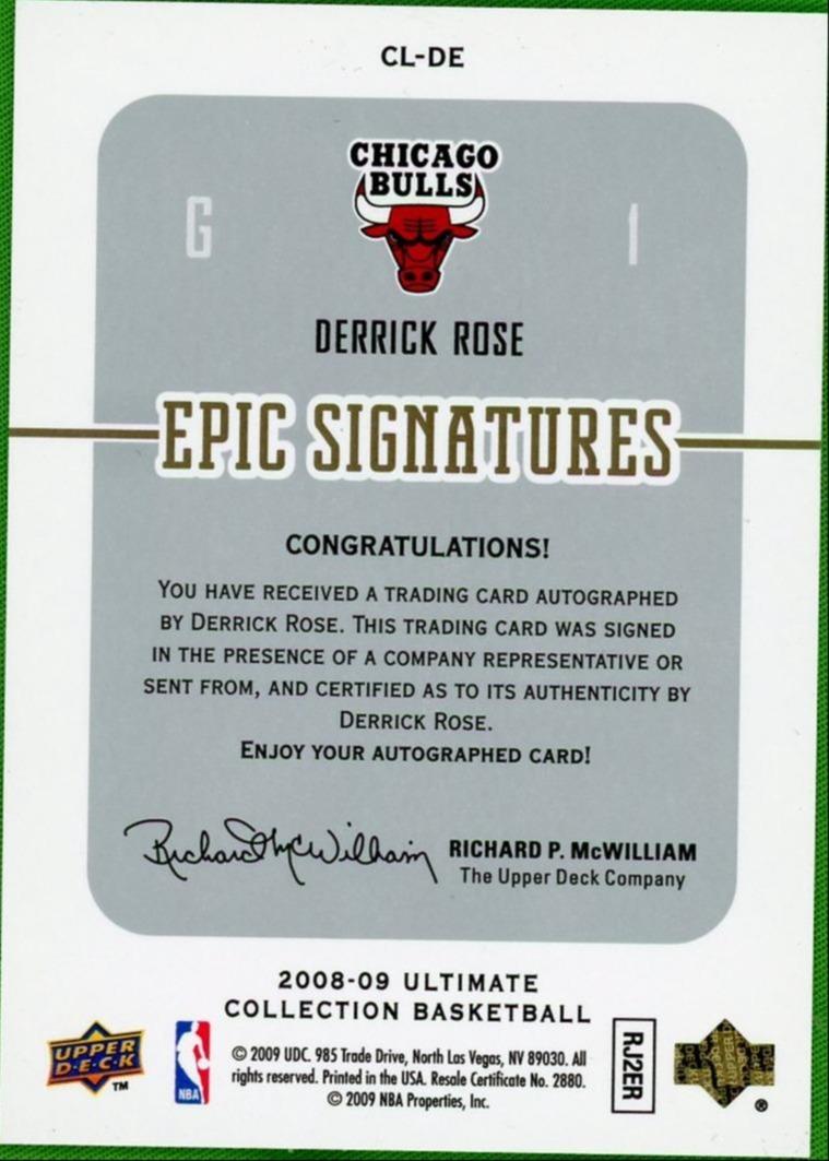 2008-09 Ultimate Collection Derrick Rose Century Legends Epic RC Auto – back