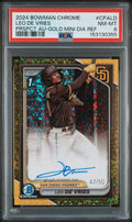 2024 Bowman Chrome Prospect Autographs Prspct Au-Gold Mini Dia Ref Leo De Vries #CPALD /50 PSA 8