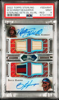 2022 Topps Sterling Sterling Sets Dual Autograph Relics Red Bryce Harper/Mike Schmidt #SDARHT /5 PSA 9