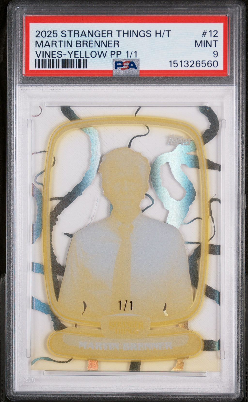 2025 Topps Stranger Things High Tek Vines-Yellow Printer Proof 1/1 Martin Brenner #12 PSA 9