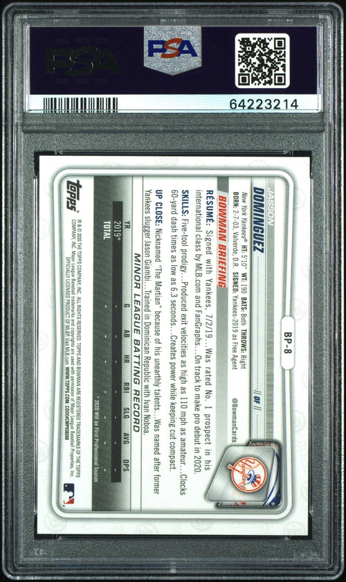 2020 Bowman Green Jasson Dominguez #BP8 /99 PSA 10