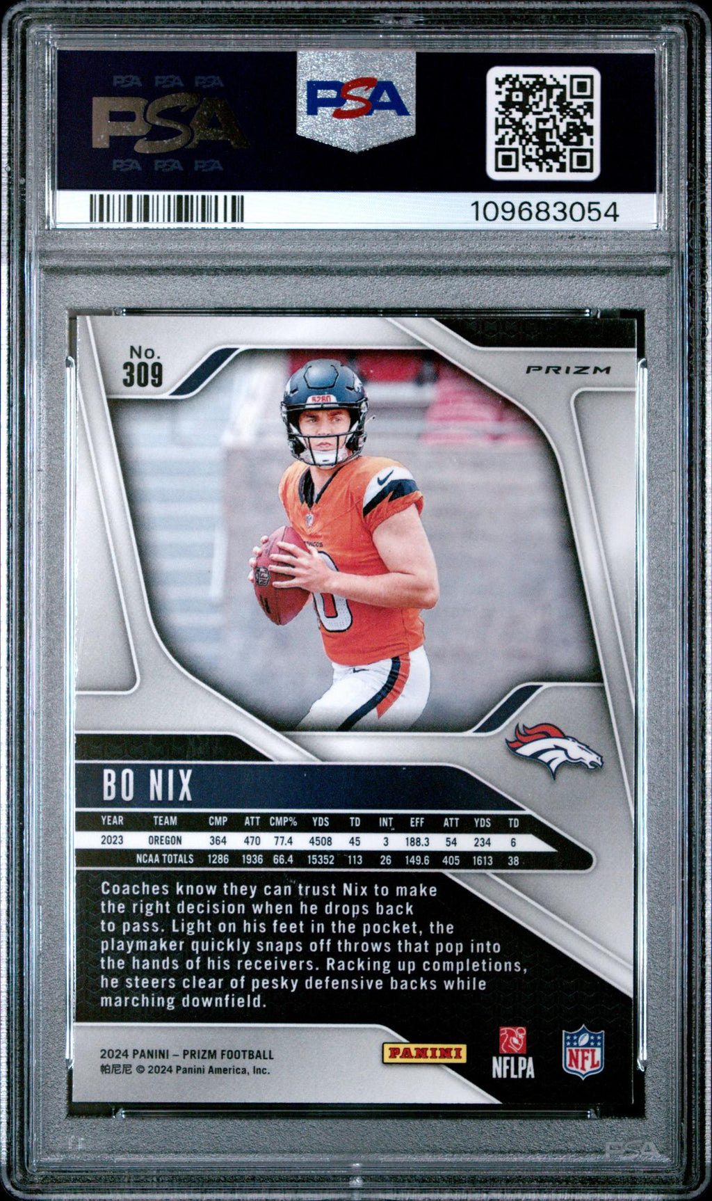 2024 Panini Prizm Orange Ice Bo Nix #309 PSA 10