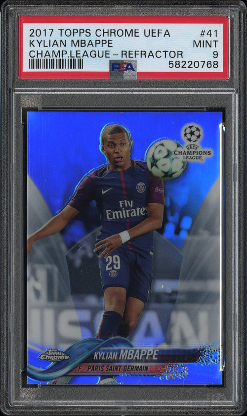 2017 Topps Chrome UEFA Champions League Refractor Kylian Mbappe #41 PSA 9 – front