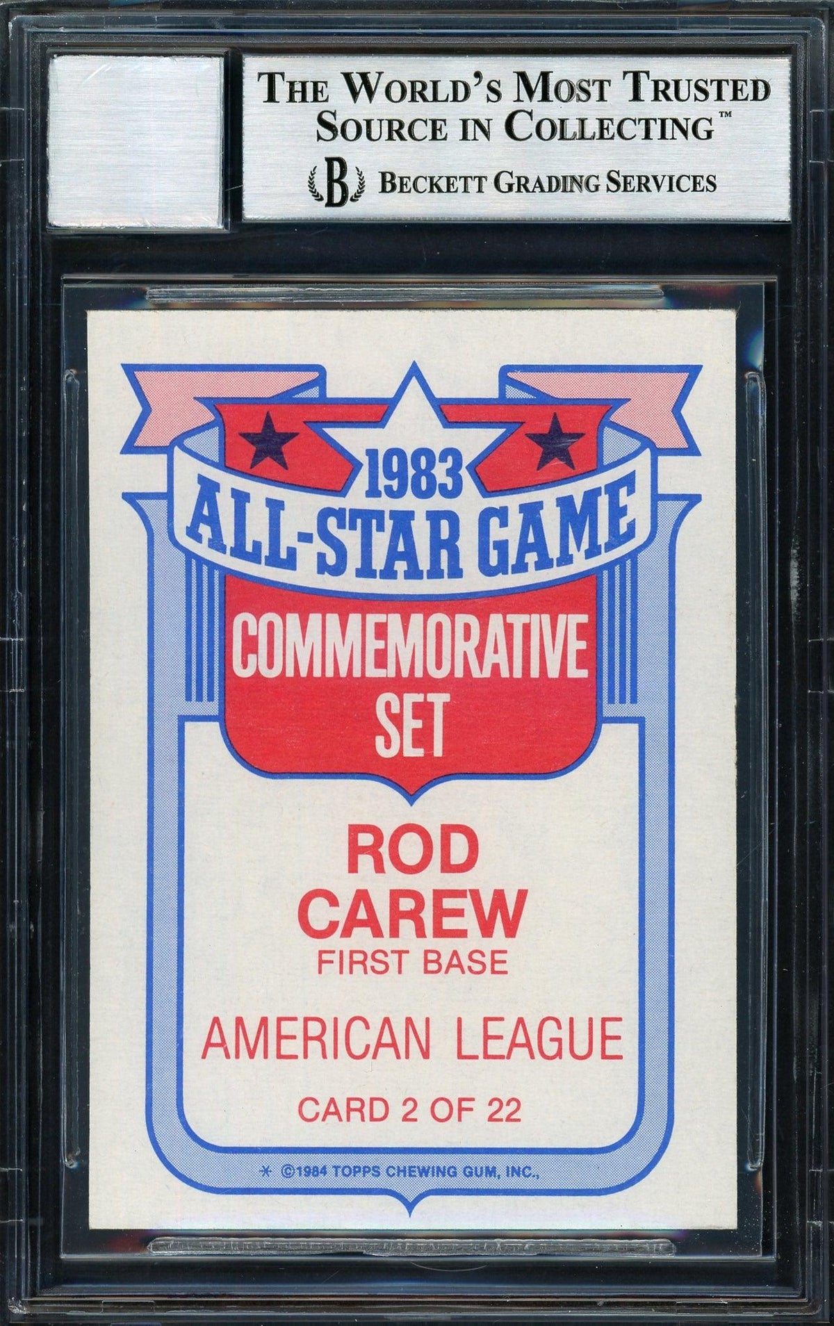 Rod Carew Autographed 1984 Topps All Star Set Card #2 California Angels Auto Grade 10 Beckett BAS #12510568