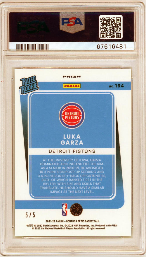 2021 Panini Donruss Optic Green Luka Garza #164 RC /5 PSA 10