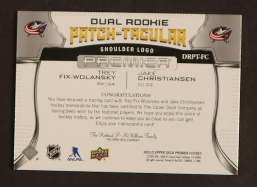 2020 Upper Deck Wolansky Jake Christiansen Dual RC Tacular /5 patch