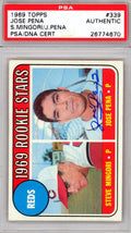 Jose Pena Autographed 1969 Topps Rookie Card #339 Cincinnati Reds PSA/DNA #26774670