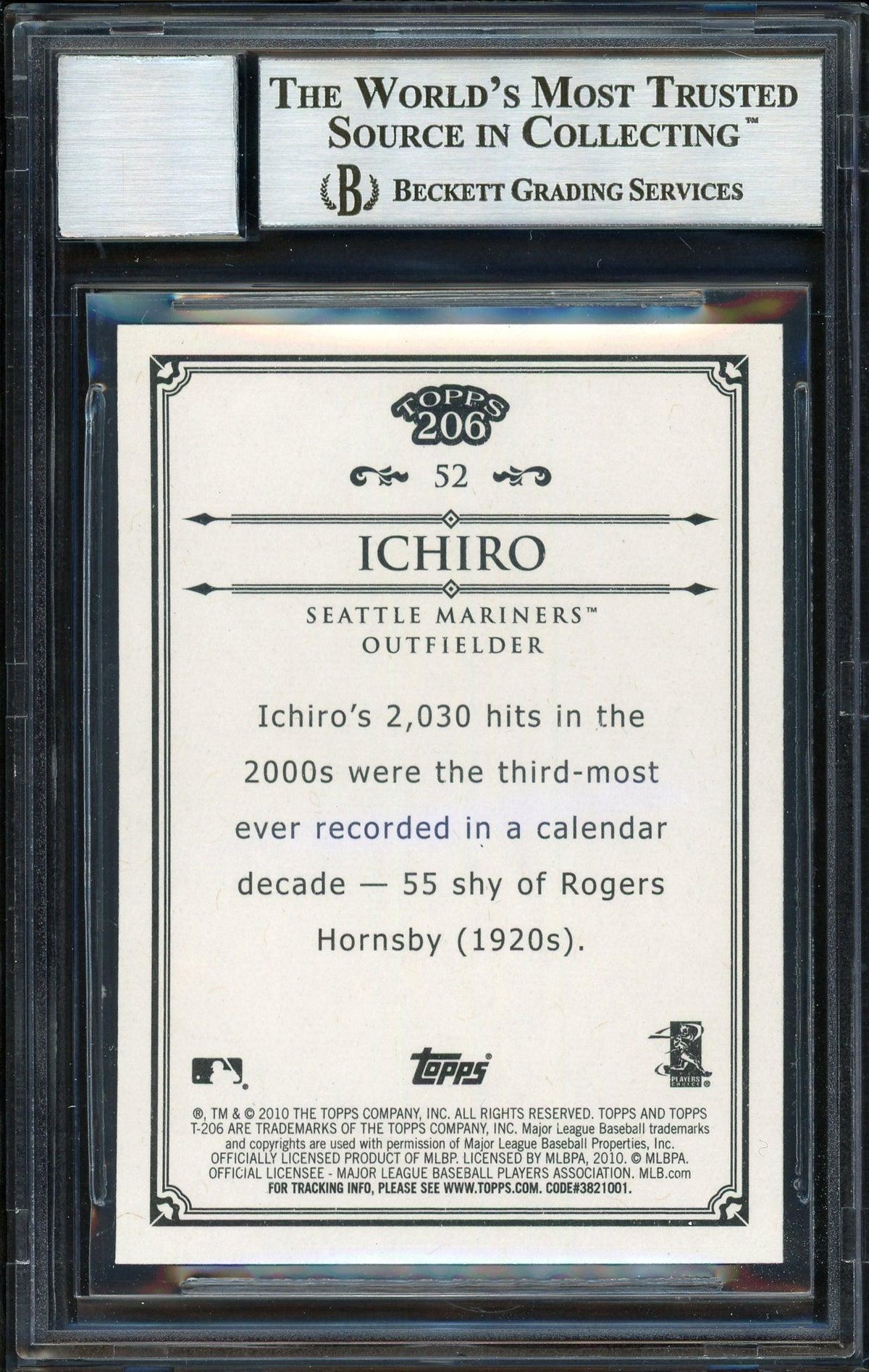 Ichiro Suzuki Autographed 2010 Topps 206 Card #52 Seattle Mariners Auto Grade 10 Beckett BAS Stock #189886