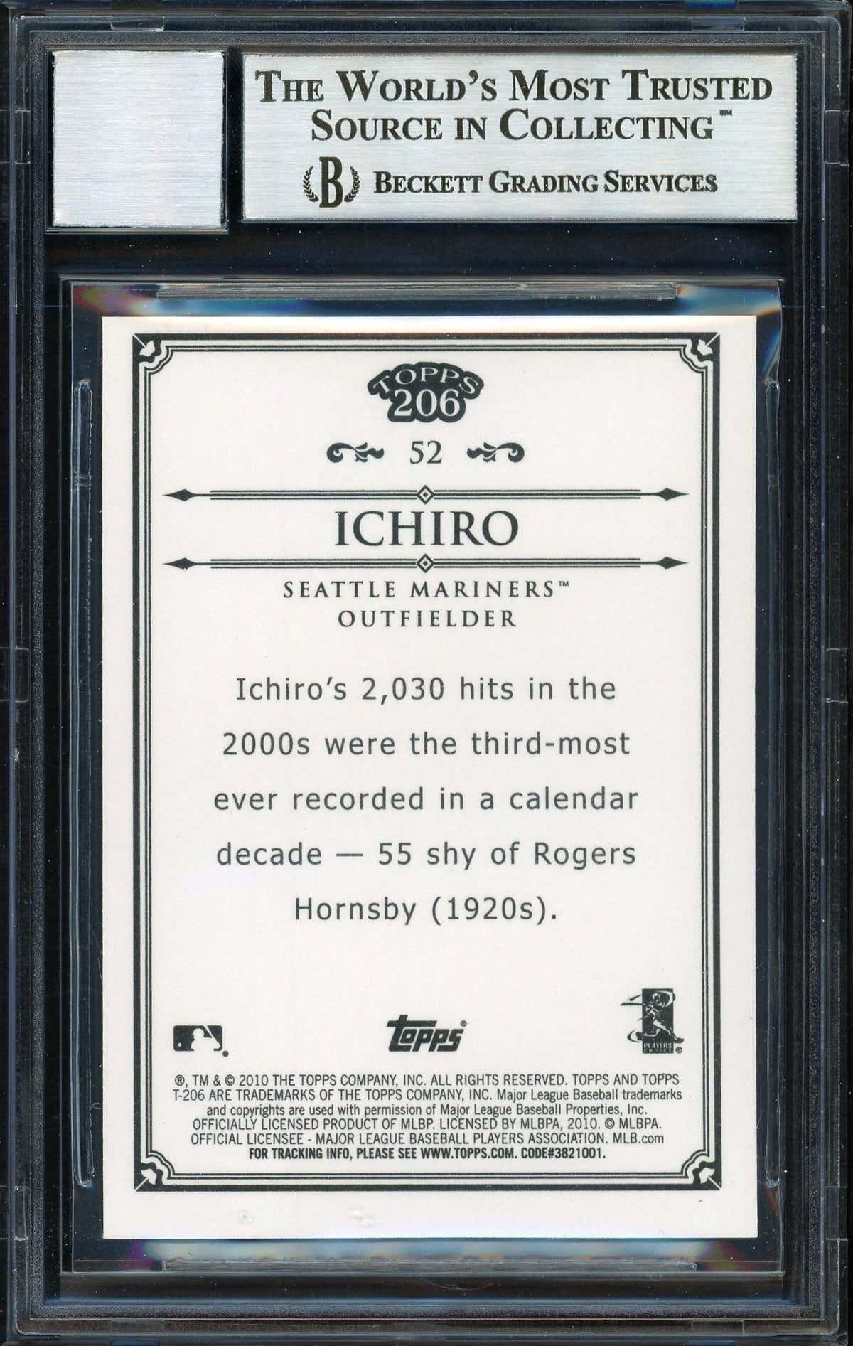 Ichiro Suzuki Autographed 2010 Topps 206 Bronze Card #52 Seattle Mariners Auto Grade 10 Beckett BAS #12669752