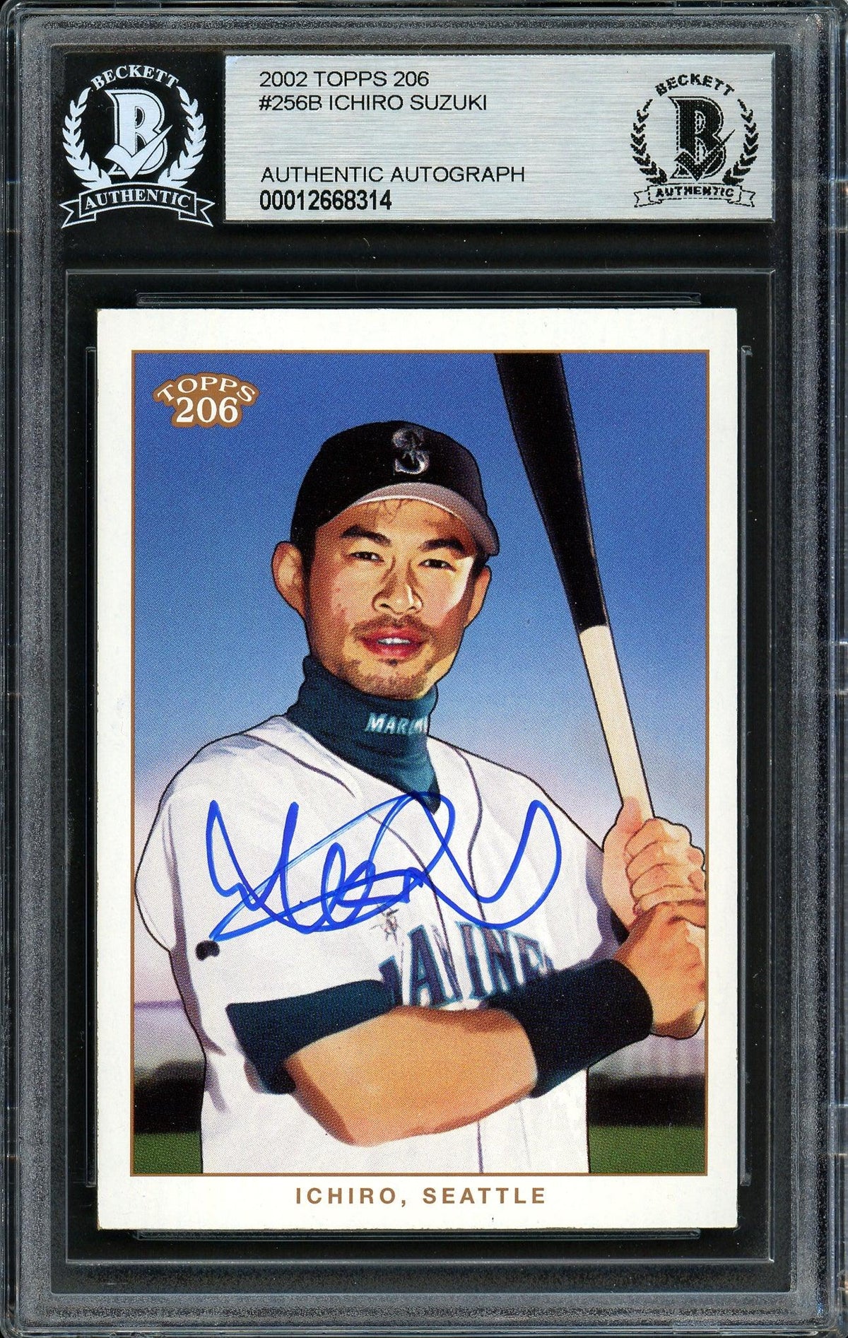 Ichiro Suzuki Autographed 2002 Topps 206 Card #256B Seattle Mariners Beckett BAS Stock #191252