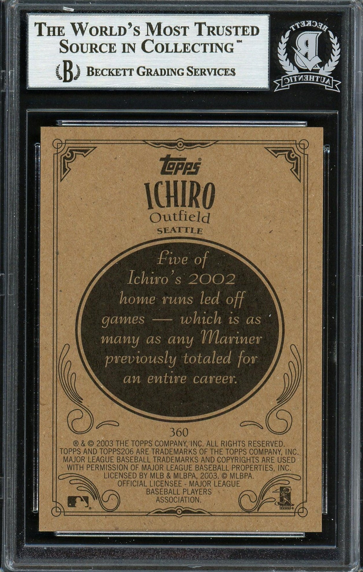Ichiro Suzuki Autographed 2003 Topps 206 Card #360 Seattle Mariners Beckett BAS Stock #191266
