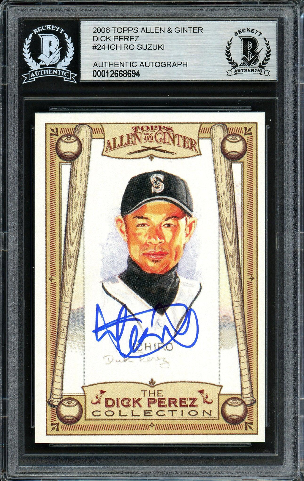 Ichiro Suzuki Autographed 2006 Topps Allen & Ginter Card #24 Seattle Mariners Beckett BAS #12668694