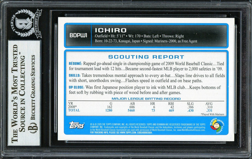 Ichiro Suzuki Autographed 2009 Bowman Draft Gold Card #BDPW1 Japan Beckett BAS Stock #191311