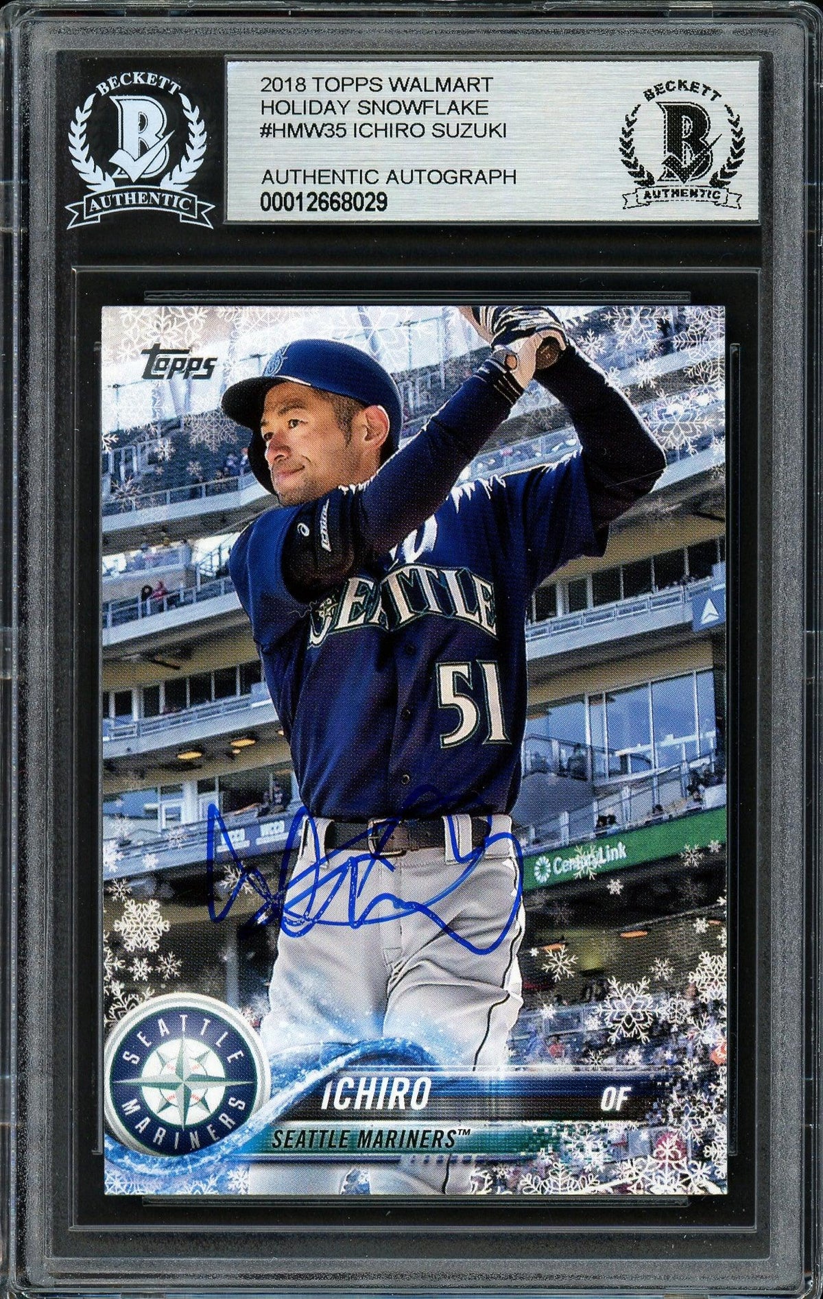 Ichiro Suzuki Autographed 2018 Topps Holiday Card #HMW35 Seattle Mariners Beckett BAS #12668029