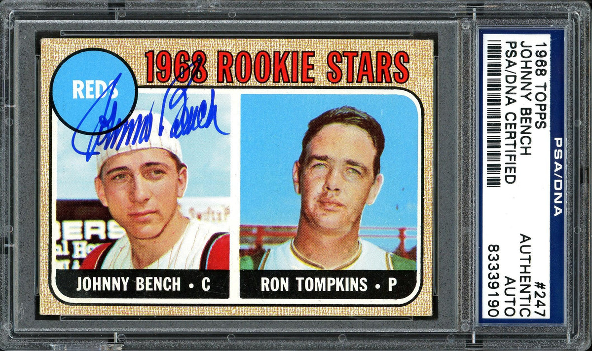 Johnny Bench Autographed 1968 Topps Rookie Card #247 PSA/DNA #83339190