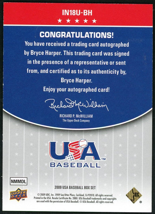 2009 Upper Deck USA Baseball Bryce Harper Blue Inscriptions