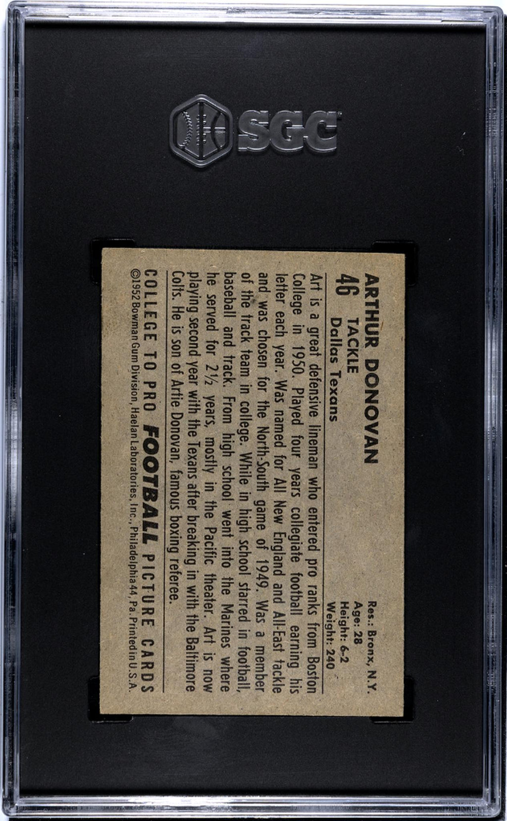 1952 Bowman Small Art Donovan #46 RC SGC 6