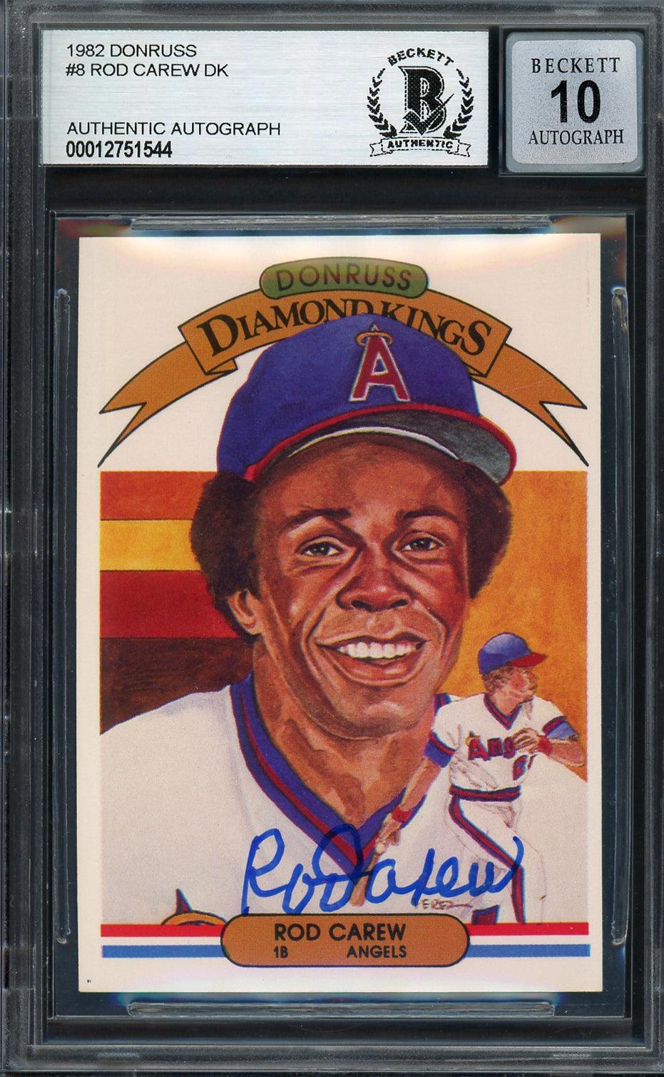 Rod Carew Autographed 1982 Donruss Diamond Kings Card #8 California Angels Auto Grade Gem Mint 10 Beckett BAS #12751544