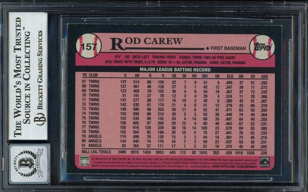Rod Carew Autographed 2014 Topps Archives Card #157 California Angels Auto Grade Gem Mint 10 Beckett BAS #12751959