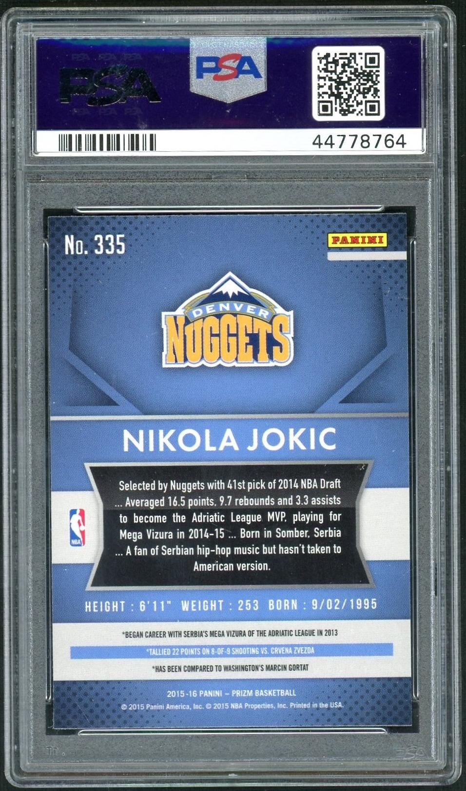 2015 Panini Prizm Nikola Jokic #335 PSA 10 – back