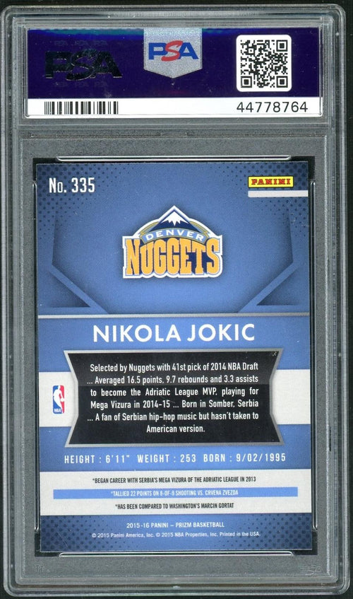 2015 Panini Prizm Nikola Jokic #335 PSA 10 – back
