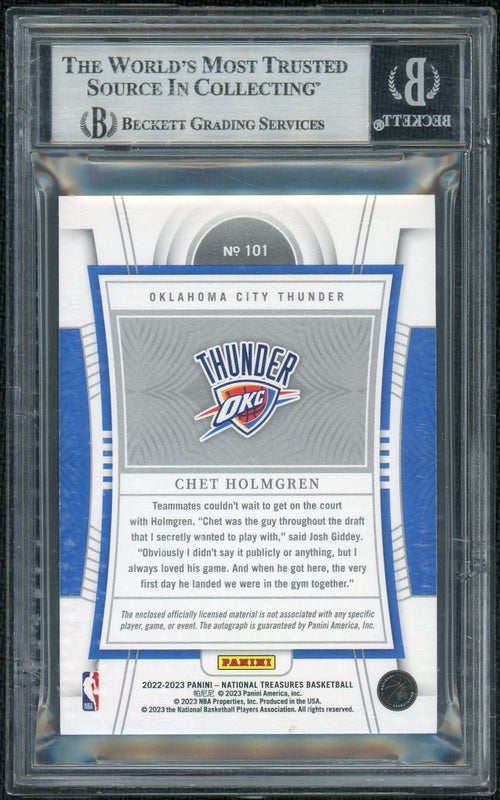 2022 National Treasures #101 Chet Holmgren Purple FOTL Auto /8 BGS 8