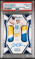 2024 Panini Flawless Dual Patch Autograph Sapphire Justin Herbert #DPA-JHT /10 PSA 8 – front