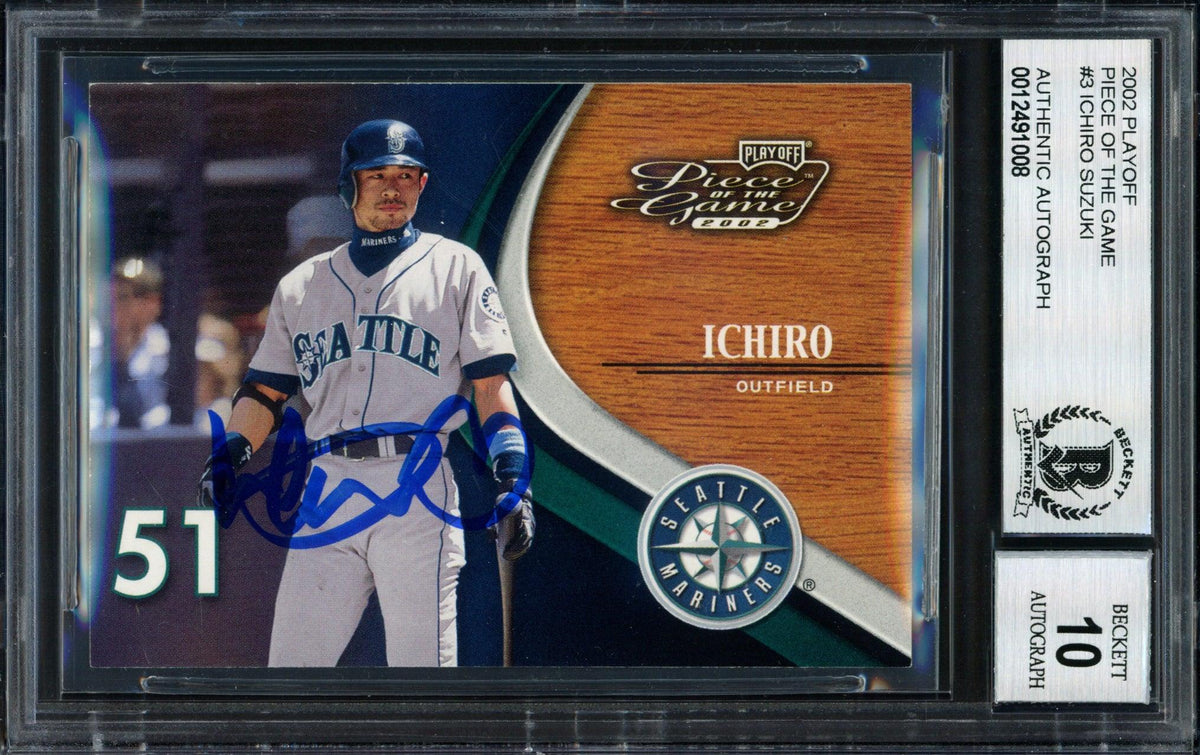 Ichiro Suzuki Autographed 2002 Playoff Piece of the Game Card #3 Seattle Mariners Auto Grade 10 Beckett BAS #12491008