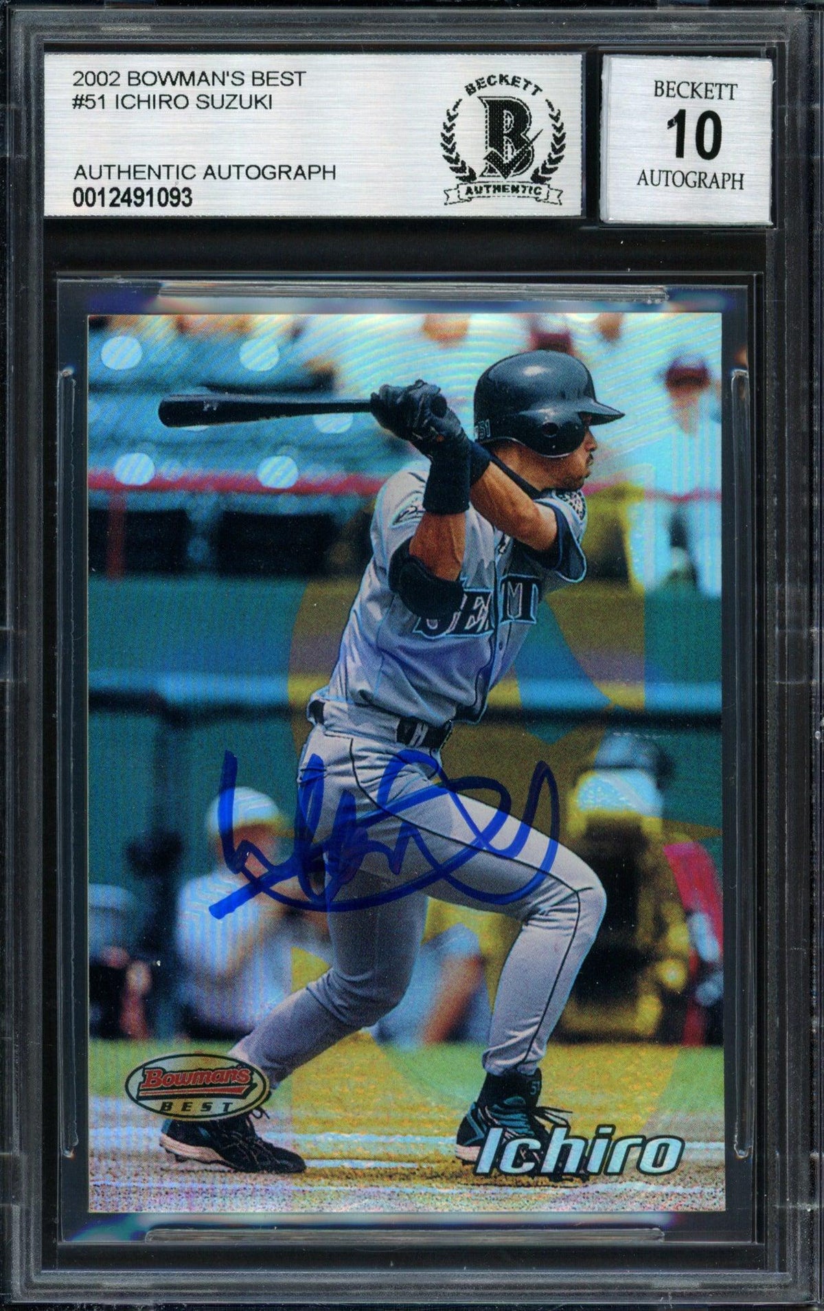 Ichiro Suzuki Autographed 2002 Bowman's Best Card #51 Seattle Mariners Auto Grade 10 Beckett BAS #12491093