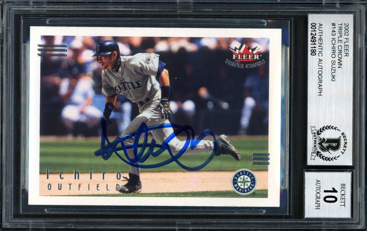 Ichiro Suzuki Autographed 2002 Fleer Triple Crown Card #143 Seattle Mariners Auto Grade 10 Beckett BAS #12491180