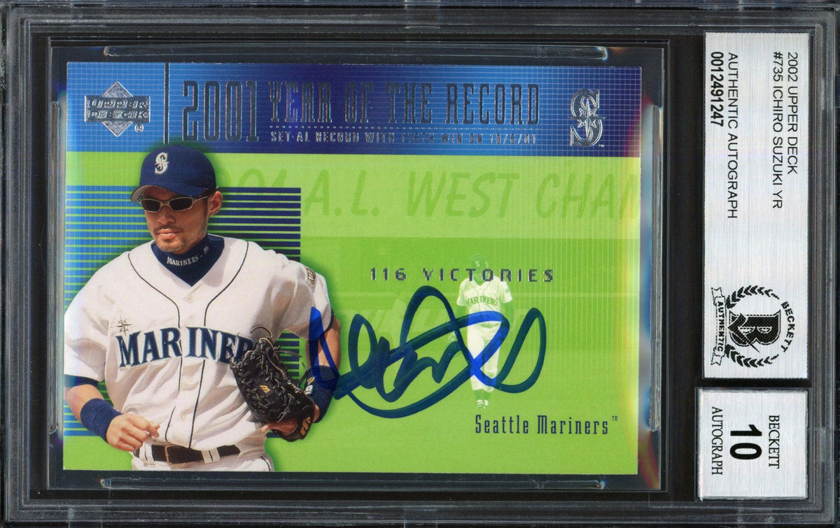 Ichiro Suzuki Autographed 2002 Upper Deck Year of the Record Card #735 Seattle Mariners Auto Grade 10 Beckett BAS #12491247