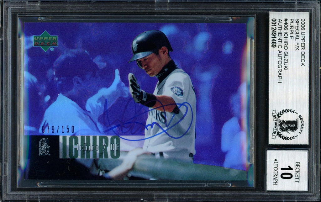 Ichiro Suzuki Autographed 2006 Upper Deck F/X Special Purple Card #406 Seattle Mariners #79/150 Auto Grade 10 Beckett BAS #12491469