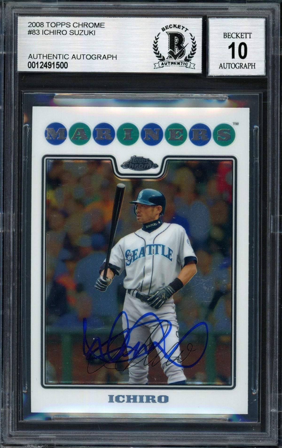 Ichiro Suzuki Autographed 2008 Topps Chrome Card #83 Seattle Mariners Auto Grade 10 Beckett BAS #12491500