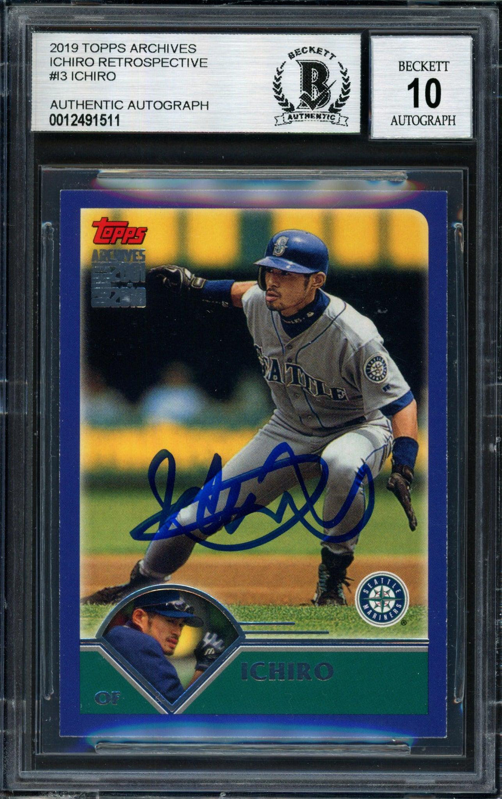 Ichiro Suzuki Autographed 2019 Topps Archives Retrospective Card #I-3 Seattle Mariners Auto Grade 10 Beckett BAS #12491511