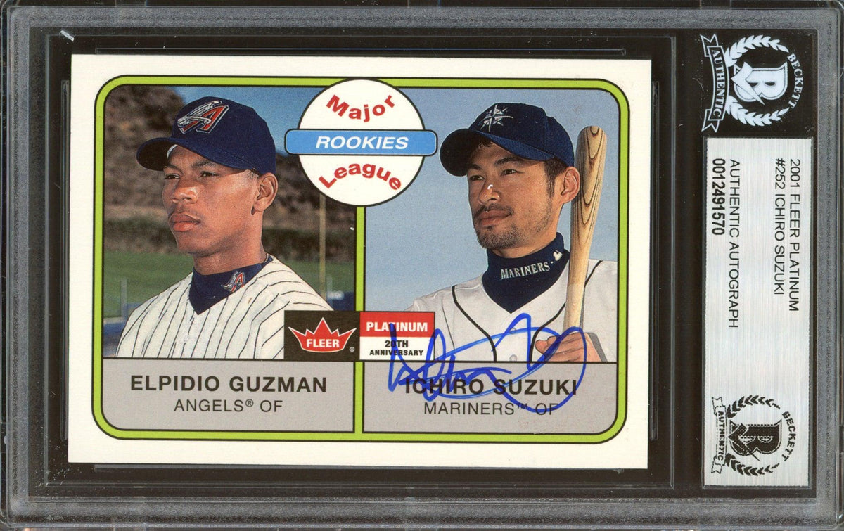 Ichiro Suzuki Autographed 2001 Fleer Platinum Rookie Card #252 Seattle Mariners Beckett BAS #12491570