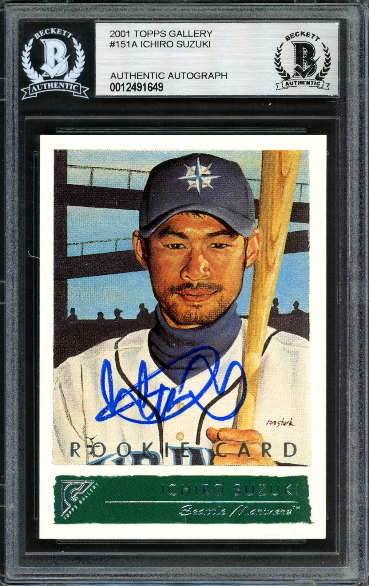 Ichiro Suzuki Autographed 2001 Topps Gallery English Rookie Card #151 Seattle Mariners Beckett BAS #12491649