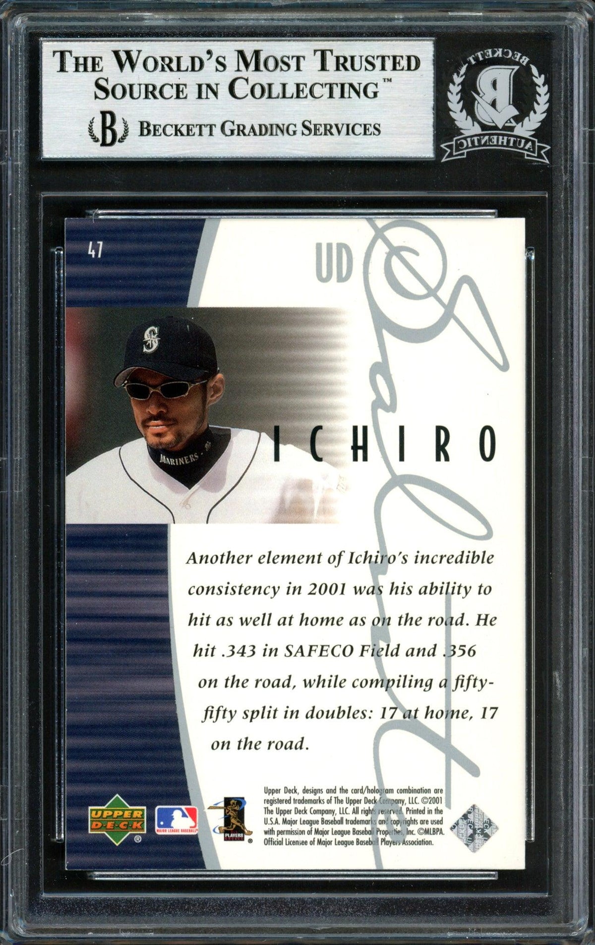 Ichiro Suzuki Autographed 2001 Upper Deck Rookie Update Rookie Card #47 Seattle Mariners Beckett BAS #12491677