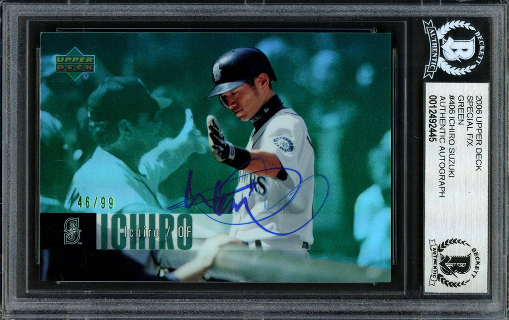 Ichiro Suzuki Autographed 2006 Upper Deck F/X Special Green Card #406 Seattle Mariners #46/99 Beckett BAS #12492445