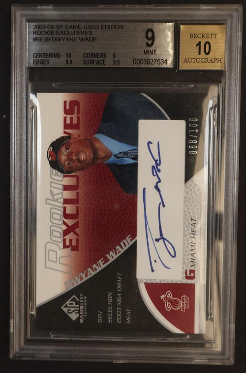 2003 SP Game Used Rookie Exclusive Autographs Dwyane Wade #RE39 /100 BGS 9 – front